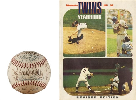 1967 Minnesota Twins Team Signed Baseball with 29 Signatures Plus Unsigned Yearbook